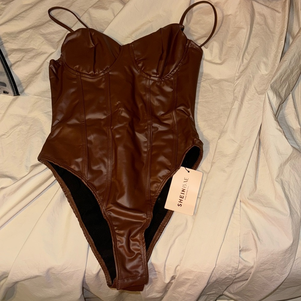 NWT SHEIN Brown Leather Leotard